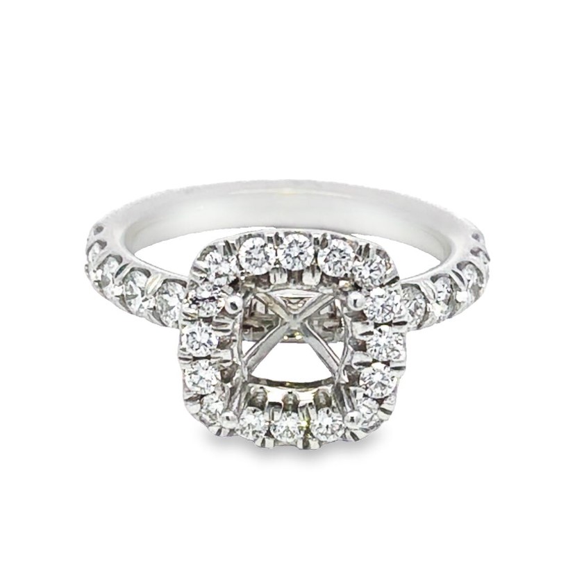 Romanza 14K White Gold Diamond Halo Semi Mount Ring