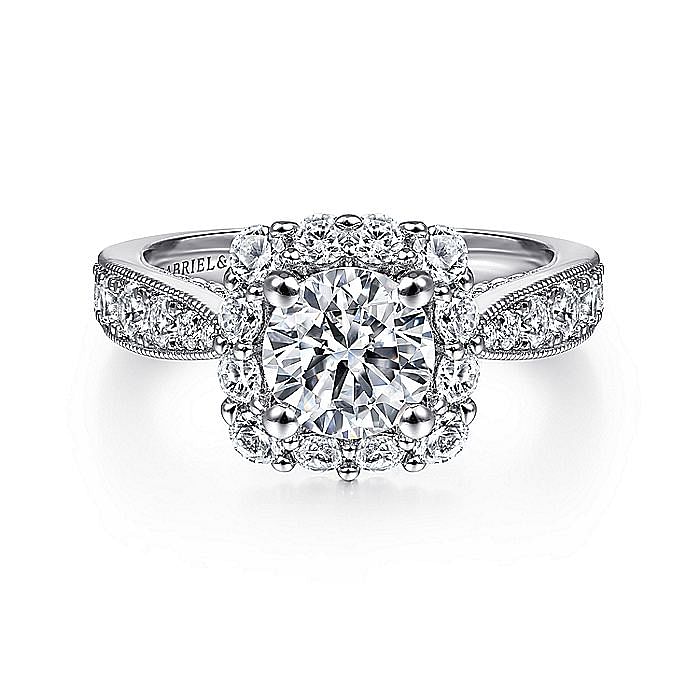 Gabriel & Co. 14K White Gold Entwined Round Halo Diamond Semi Mount