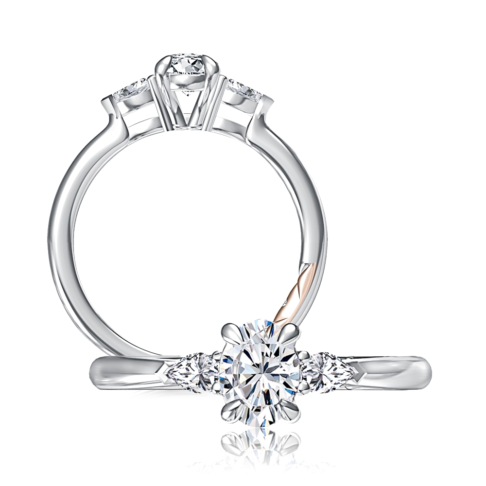 A.Jaffe 14K White Gold Three Stone Diamond Semi-Mount