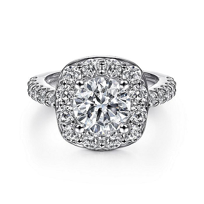 Gabriel & Co 14K White Gold Semi Mount with 24 Round Diamonds 1.37 Tcw G-H SI2   Size 6.5