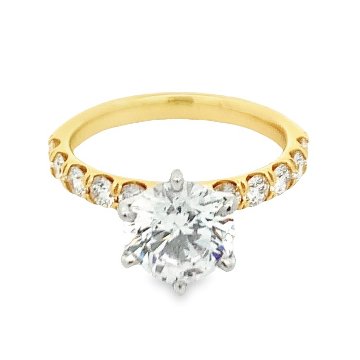 Romanza 18K Yellow Gold & Platinum Semi Mount  with 10 Round Brilliant Cut Diamonds 0.47 Tcw F-G VS