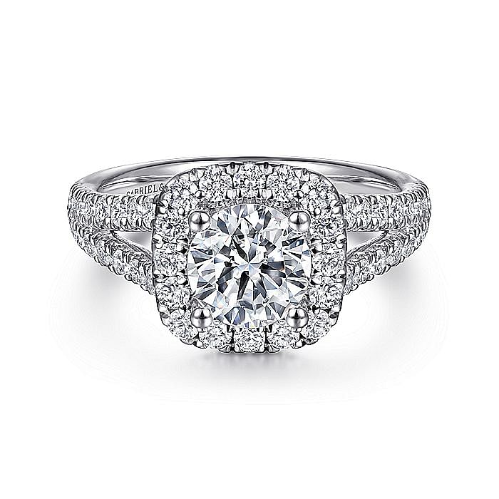Round diamond cushion sales halo split shank