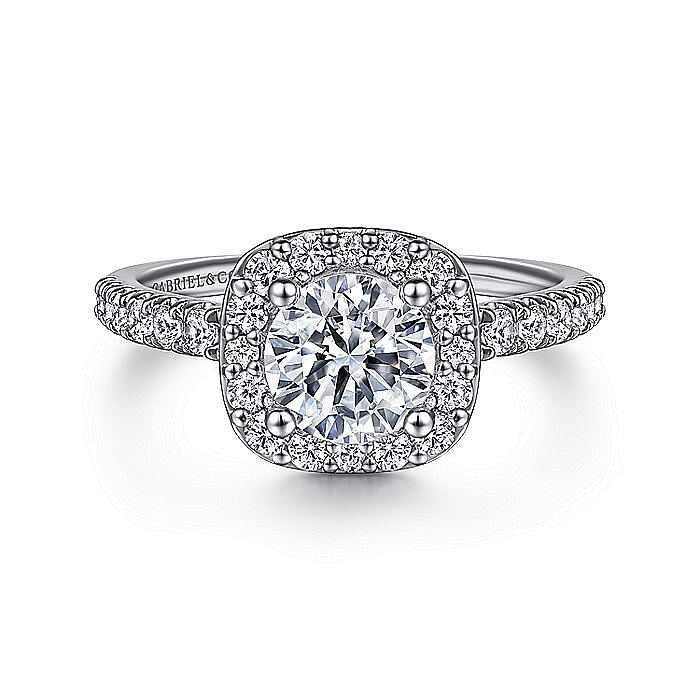 Gabriel & Co. 14K White Gold Classic Cushion Halo Round Diamond Semi Mount