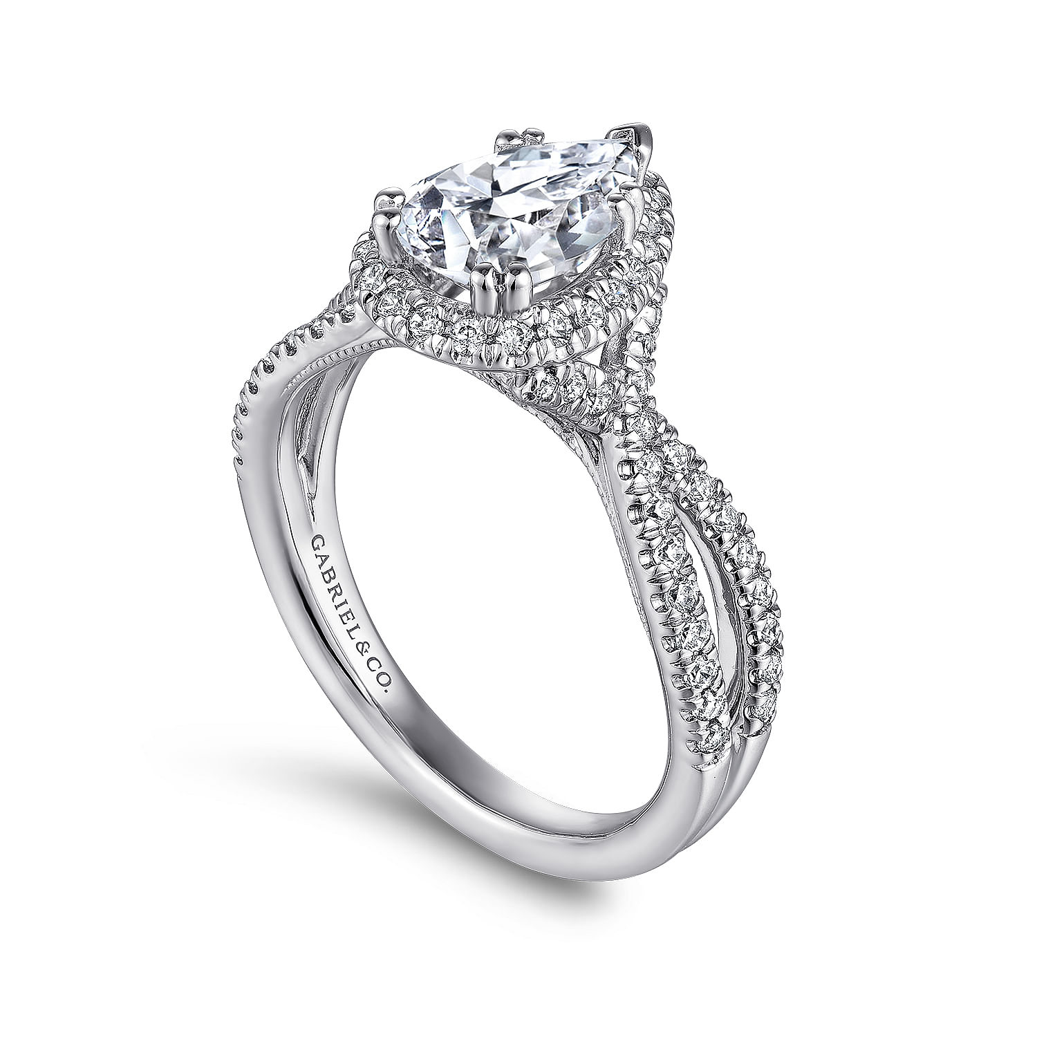 Gabriel & Co. 14K White Gold Diamond Semi Mount with 71 Round Diamonds 0.48 Tcw G-H SI2 & CZ Center