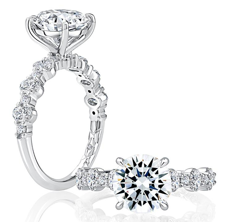 A. Jaffe 14K Yellow & White Gold Semi Mount with 8 Oval Cut & 8 Round Brilliant Cut Diamonds 0.95 TCW G-H SI