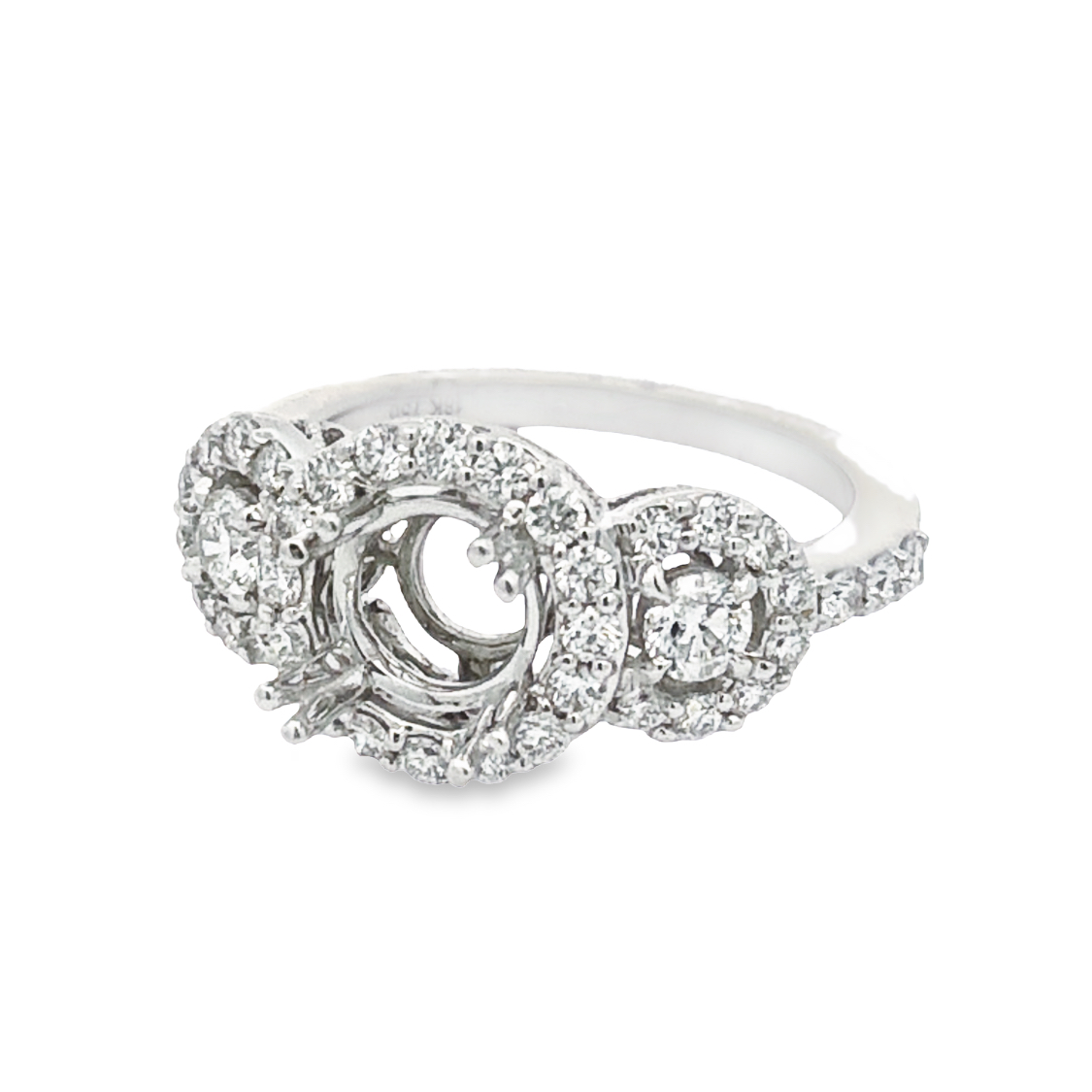 18K White Gold Semi-Mount Ring Size 6.5 with 40 Round Diamonds 0.99 tcw G-H SI1