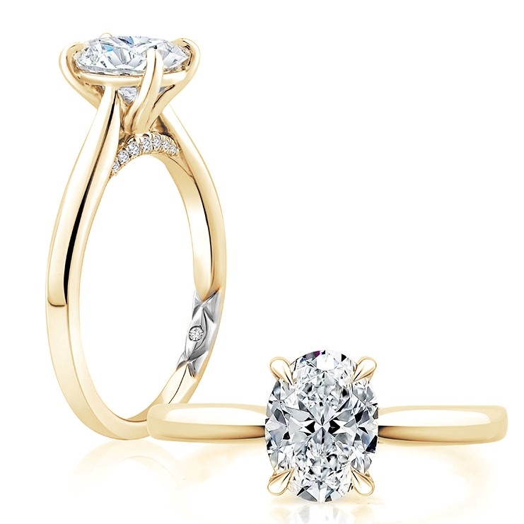 A. Jaffe 14K Yellow Gold Diamond-Lined Gallery and White Gold Quilt Accent Semi-Mount Ring