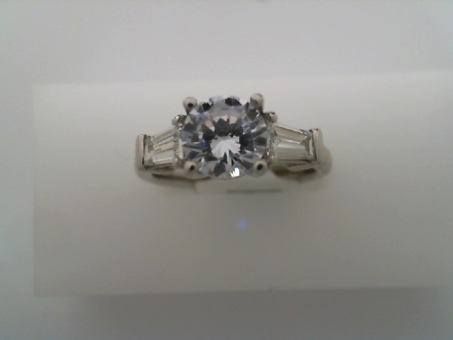 18K White Gold Diamond Semi-Mount Ring with 2 Baguettes 0.61 CTW F-G VS