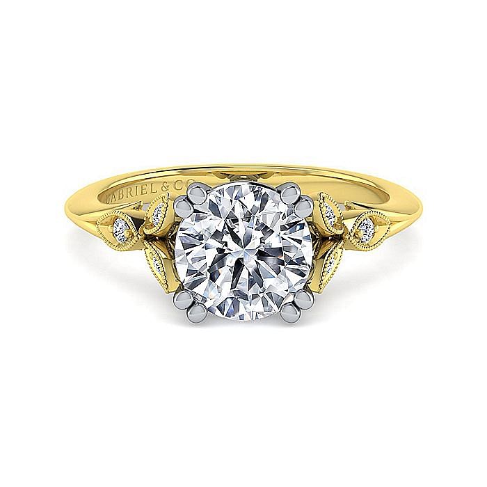 Gabriel & Co.14K White and Yellow Gold Diamond Semi Mount Ring