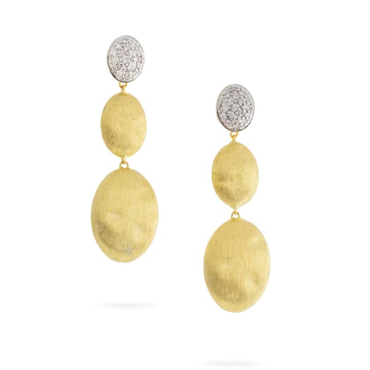 Marco Bicego 18K Yellow and White Gold Lunaria Collection Diamond Small Triple Drop Earrings