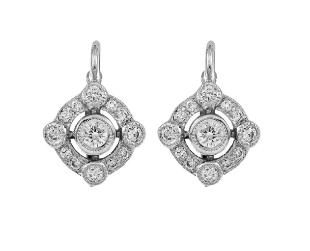 14K White Gold Aristocrat Earrings with Round Brilliant Cut Diamonds 0.35 TCW G-H VS-SI