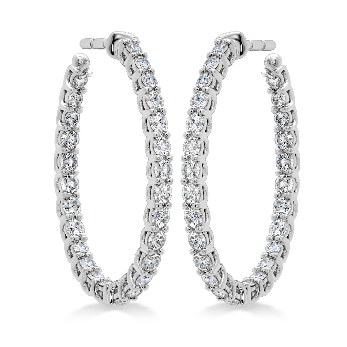 Hearts on Fire 18K White Gold Signature Oval Hoops with 52 Round Diamonds 1.43 Tcw G-H VS-SI