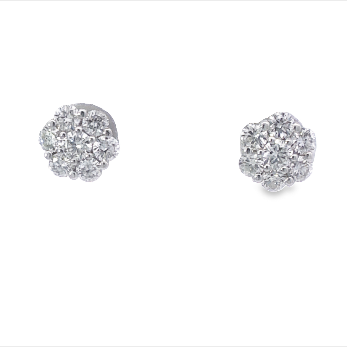 14K White Gold Stud Earrings with14 Round Diamonds 0.76 Tcw