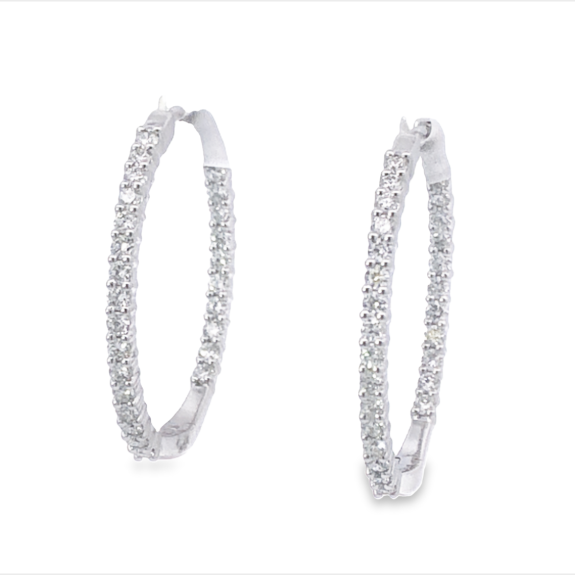 14K White Gold Diamond Hoop Earrings