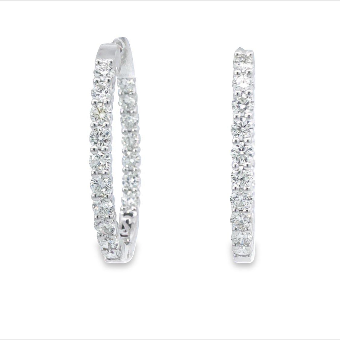 14K White Gold Diamond Hoop Earrings