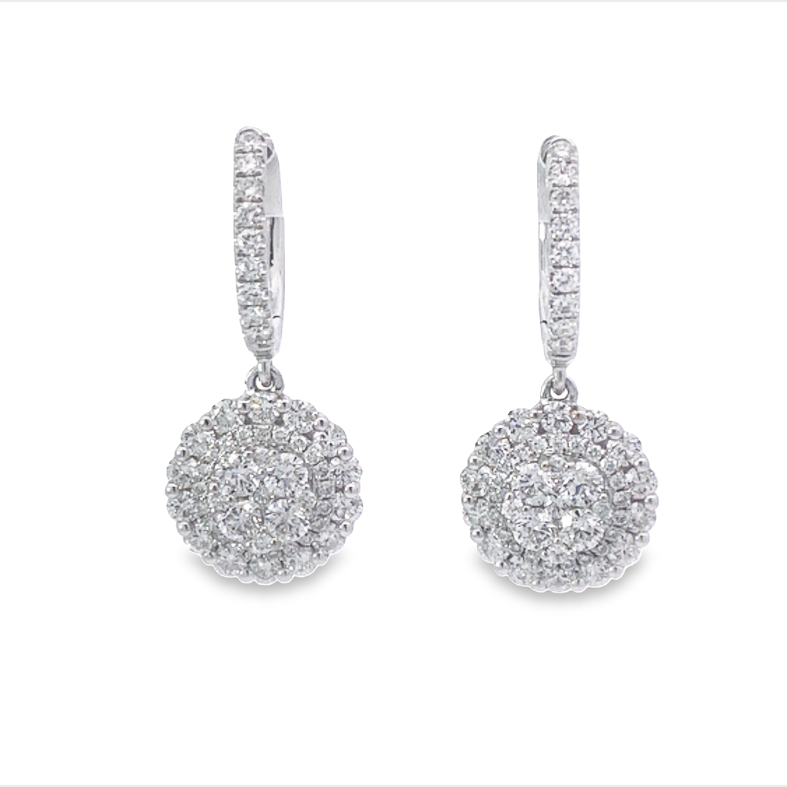 18K White Gold Earrings with Round Diamonds 1.88 Tcw