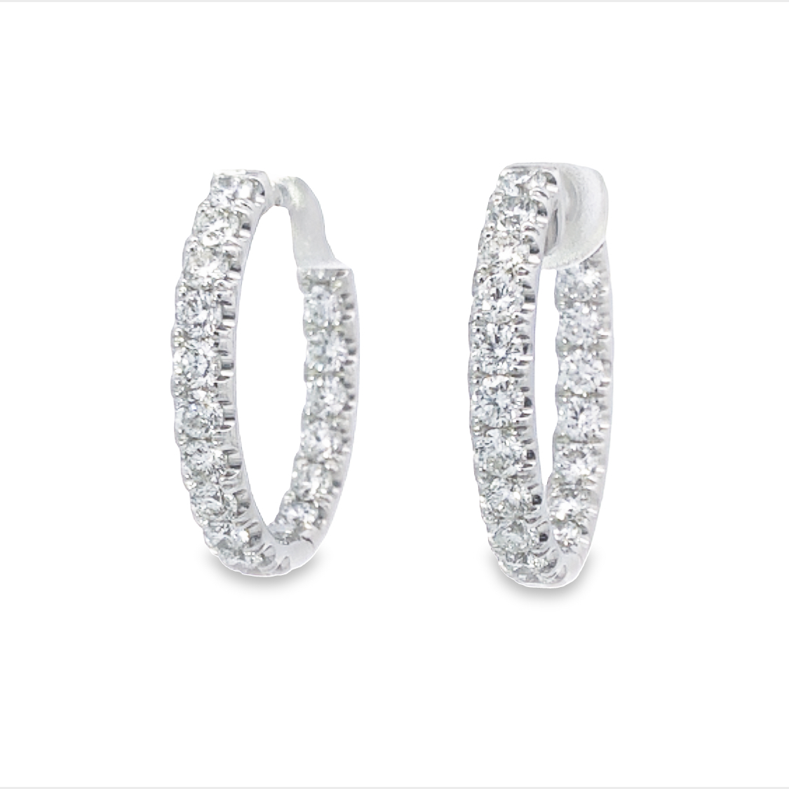 14K White Gold Diamond Hoop Earrings