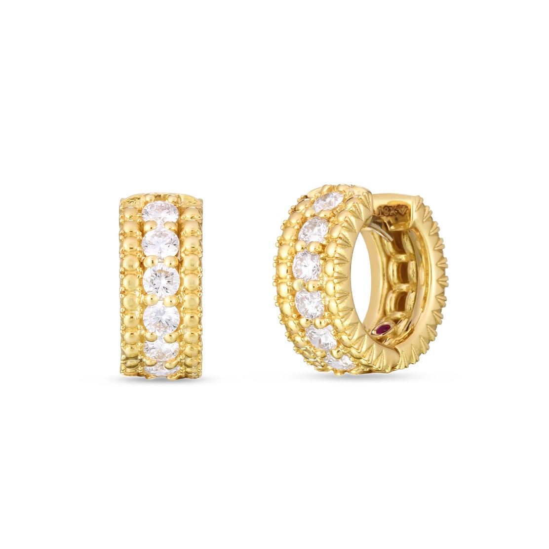 Roberto Coin 18K Yellow Gold Siena Diamond Huggies Earrings 14mm with 12 Round Diamonds 0.80 Tcw G-H SI
