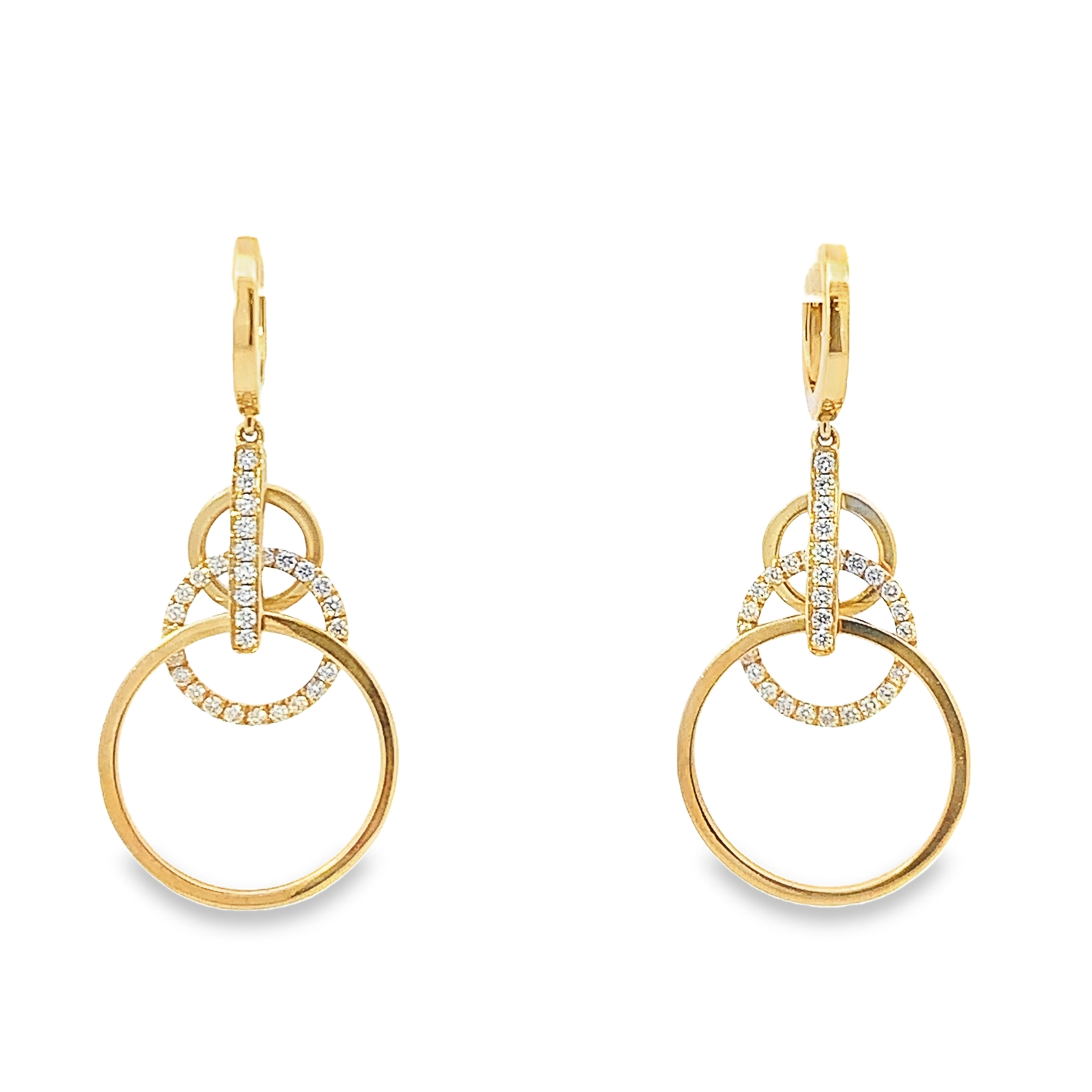 18K Yellow Gold Earrings with Round Brilliant Cut Diamonds 0.59 Tcw