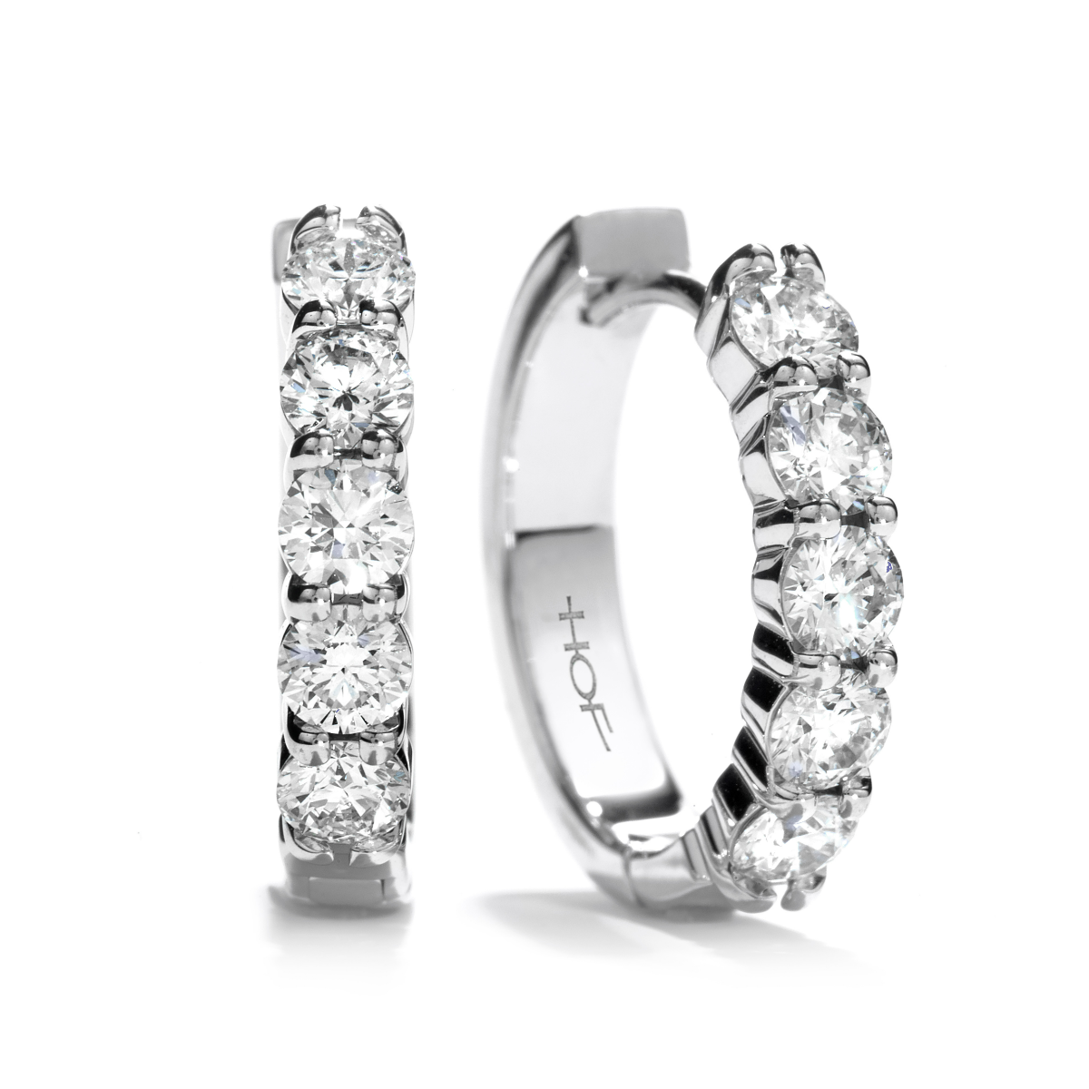 Hearts on Fire 18K White Gold Min Hoop Earrings with 10 Round Diamonds 0.97 Tcw I-J VS-SI