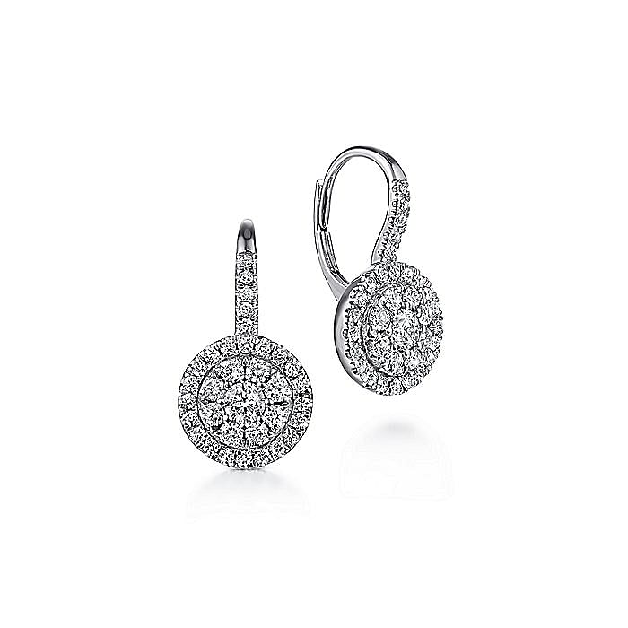 Gabriel & Co. 14K White Gold Leverback Cluster Earrings with 68 Round Diamonds 1.02 Tcw H-I SI2
