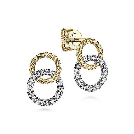 Gabriel & Co. 14K White & Yellow Gold Open Circle Twisted Rope & Diamond Stud Earrings