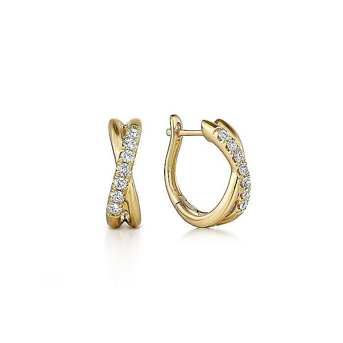 Gabriel & Co. 14K Yellow Gold Contemporary Twisted 15mm Diamond Huggies Earrings