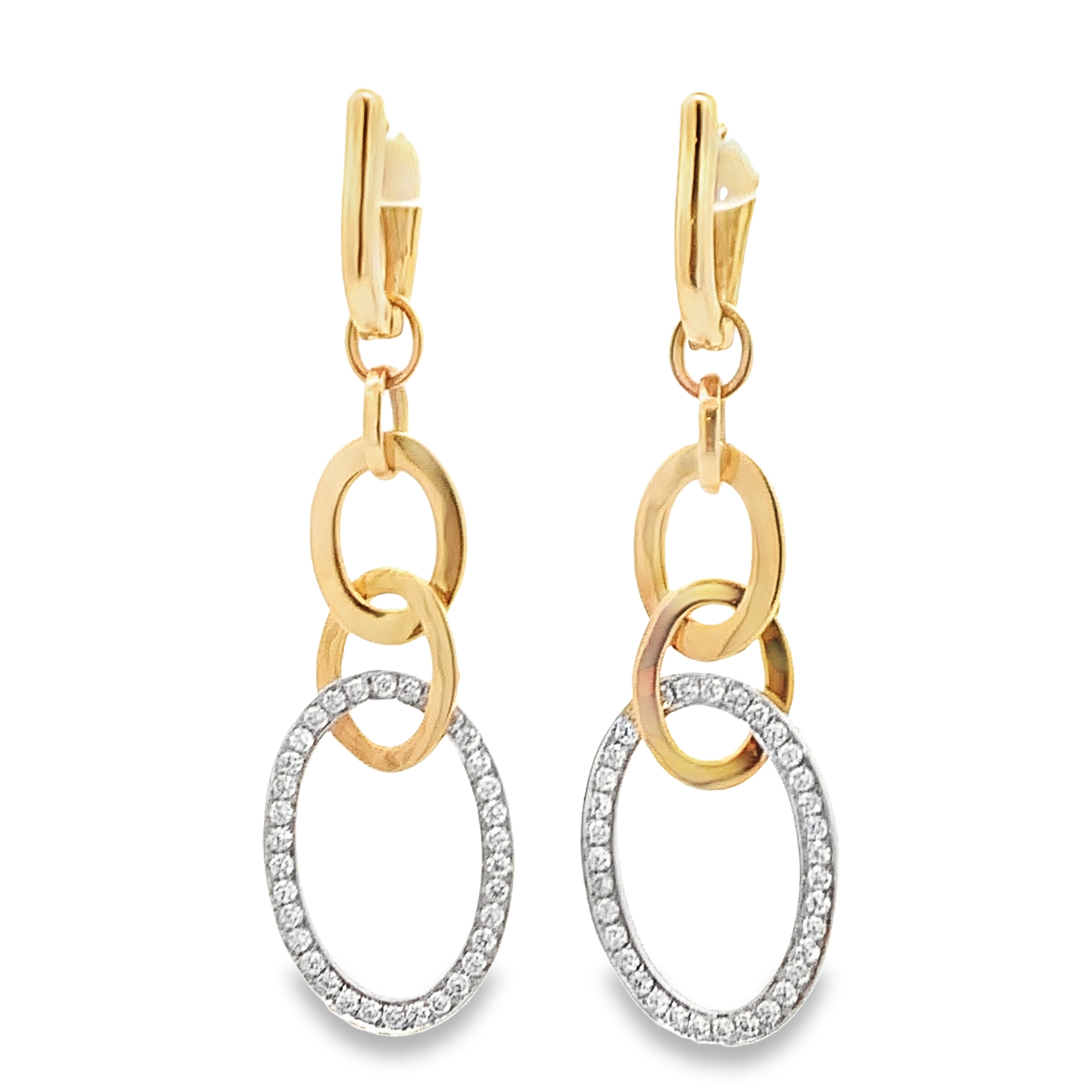 18K Yellow & White Gold Earrings with Round Brilliant Cut Diamonds 0.51 TCW G-H VS2-SI
