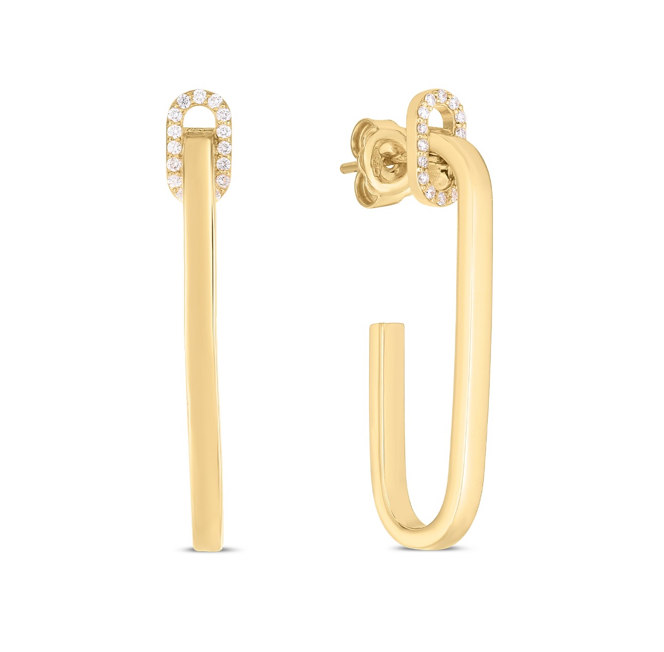 Roberto Coin 18K Yellow Gold Diamond Single Link Drop Earrings with Round Diamonds 0.21 Tcw G-H SI