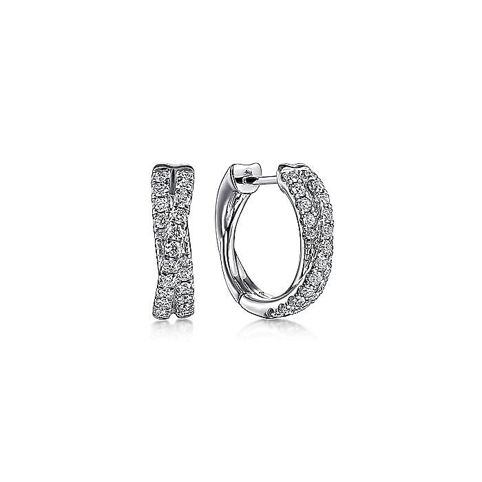 Gabriel & Co. 14K White Gold Lusso 15mm Diamond Criss Cross Huggies Earrings