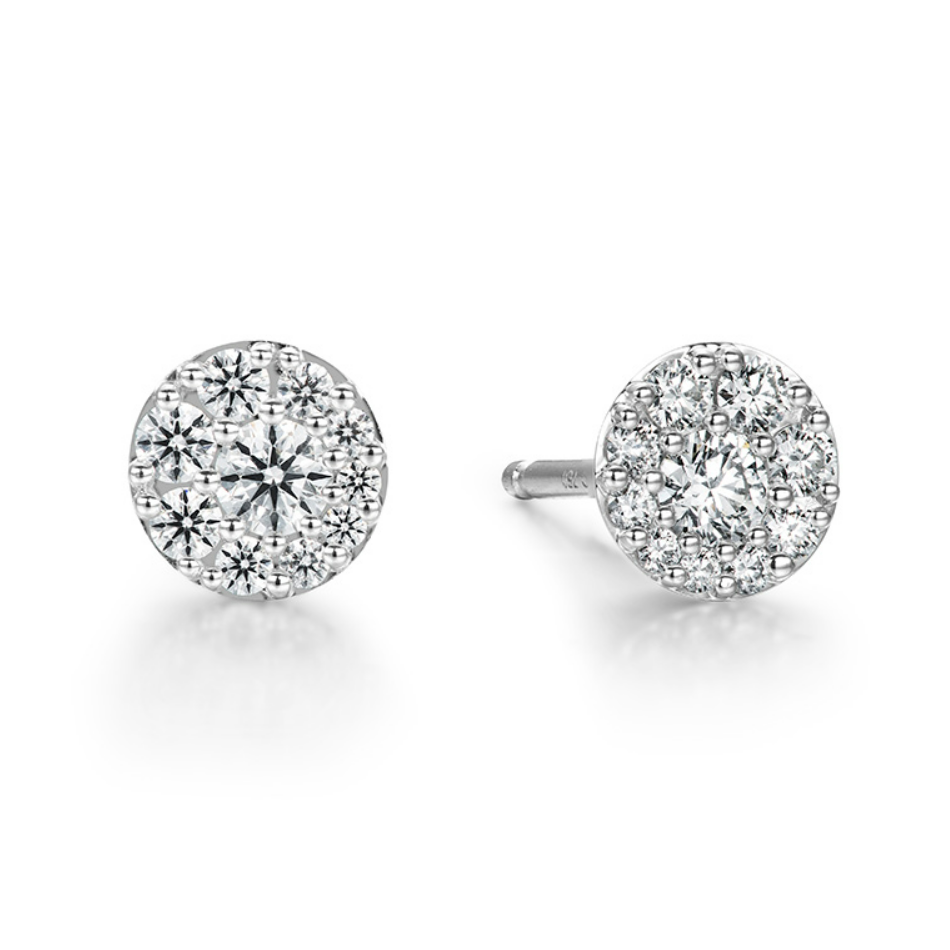 Hearts on Fire 18K White Gold Tessa Diamond Circle Earrings with 20 Round Diamonds 0.34 Cts. G-H VS-SI