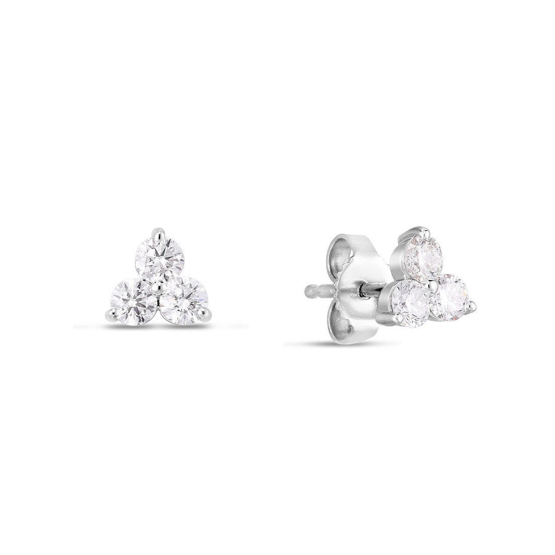 Roberto Coin 18K White Gold 3 Stone Cluster Stud Earrings with 3 Round Diamonds 0.55 TCW G-H SI