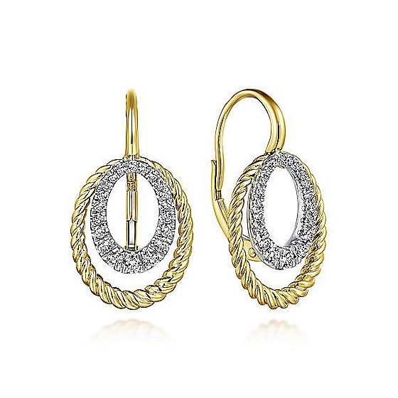 Gabriel & Co. 14K Yellow and White Gold Hampton Twisted Rope Oval Diamond Drop Earrings