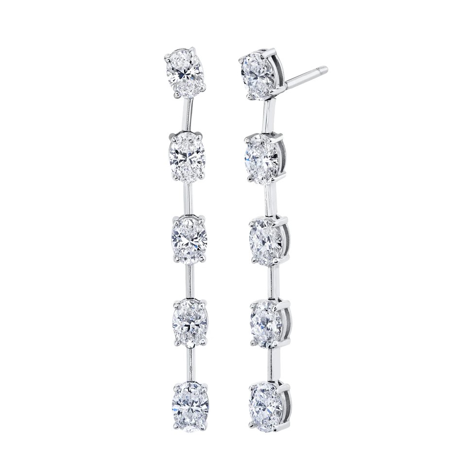 Norman Silverman 18K White Gold Earrings with 10 Oval Cut Diamonds 2.41 TCW G-H VS