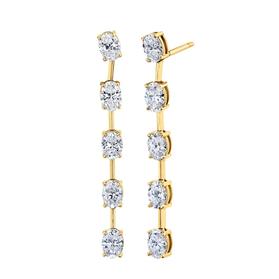 Norman Silverman 18K Yellow Gold Dangling Earrings with 10 Oval Cut Diamonds 2.43 TCW G-H VS