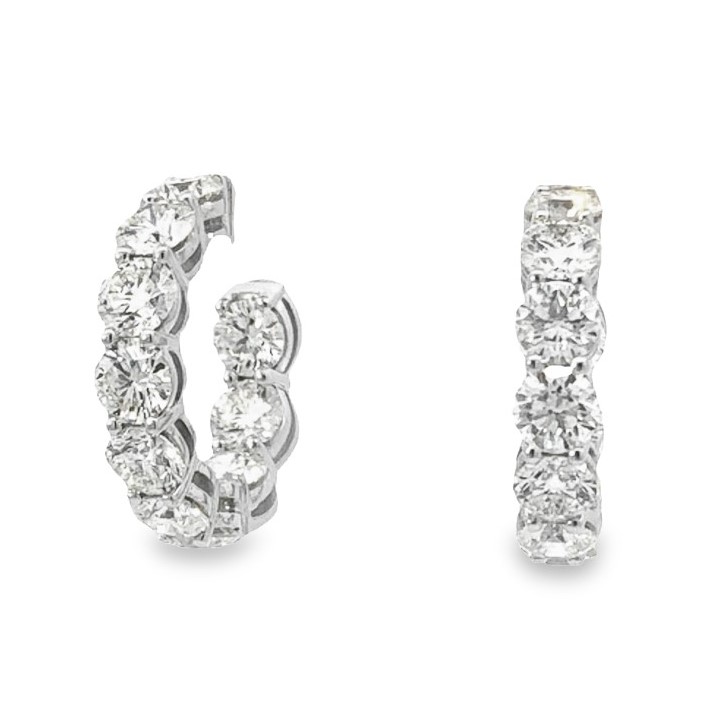 18K White Gold Inside/Out Hoop Earrings with 20 Round Brilliant Cut Diamonds 4.09 TCW G-H VS