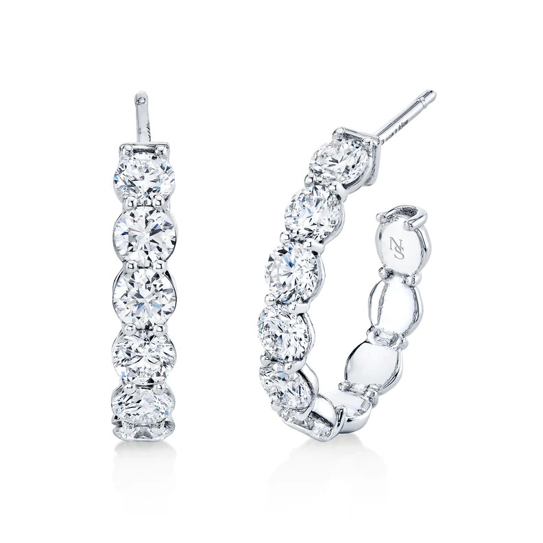 Norman Silverman 18K White Gold Hoop Earrings with 12 Round Brilliant Cut Diamonds 2.83 TCW G-H VS