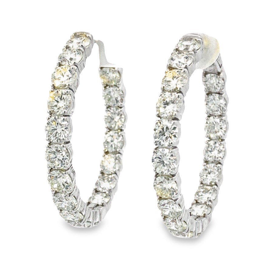 Norman Silverman 18K White Gold Hoop Earrings with 36 Round Brilliant Cut Diamonds 7.12 TCW G-H VS