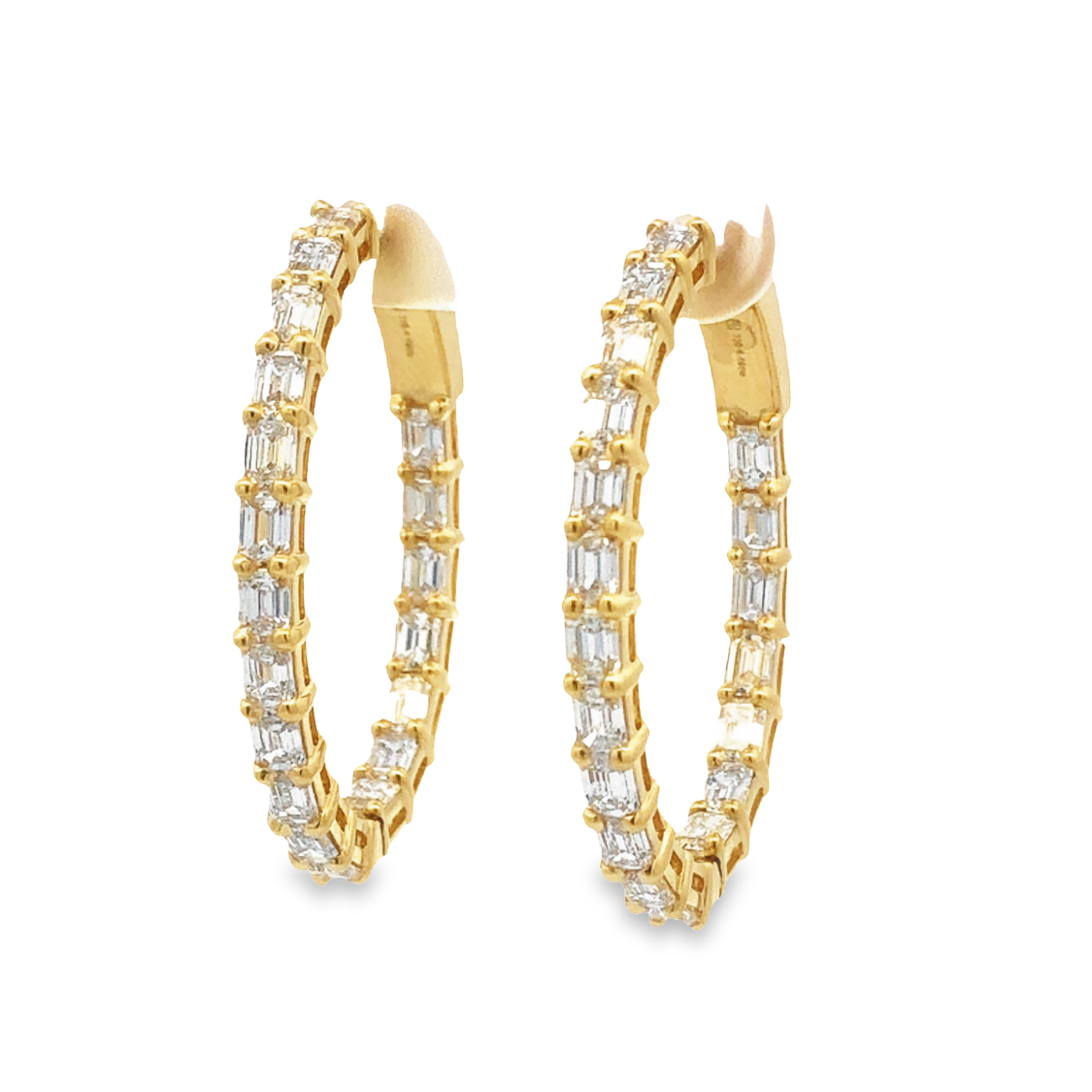 Norman Silverman 18K Yellow Gold Hoop Earrings with 38 Emerald Cut Diamonds 4.46 TCW G-H VS