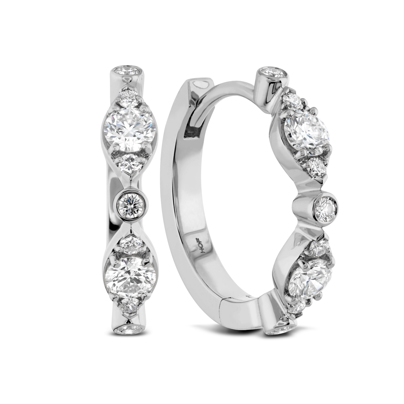 Hearts on Fire 18K White Gold Bezel Regal Huggie Earrings