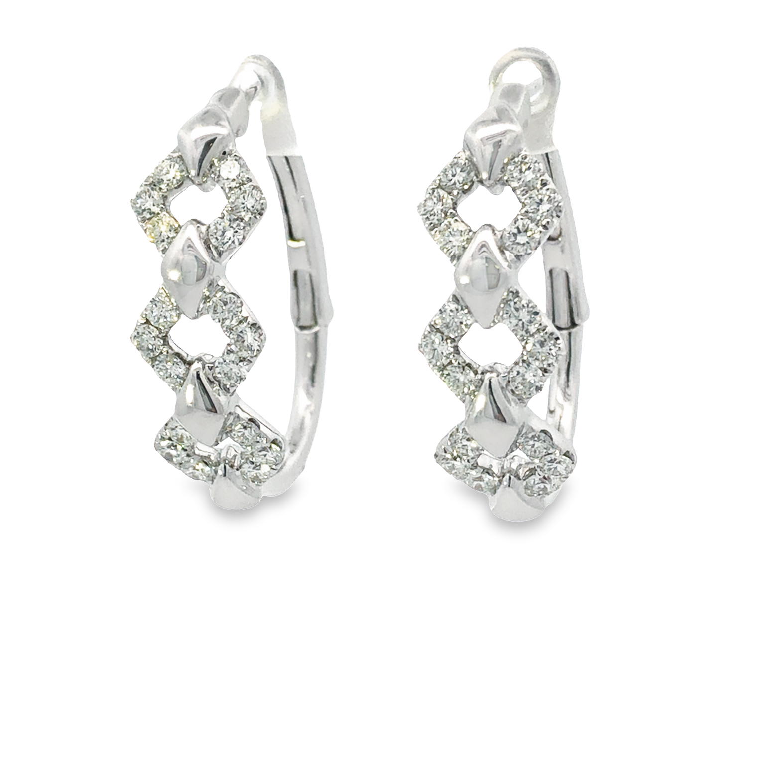 18K White Gold Chain Style Diamond Hoop Earrings