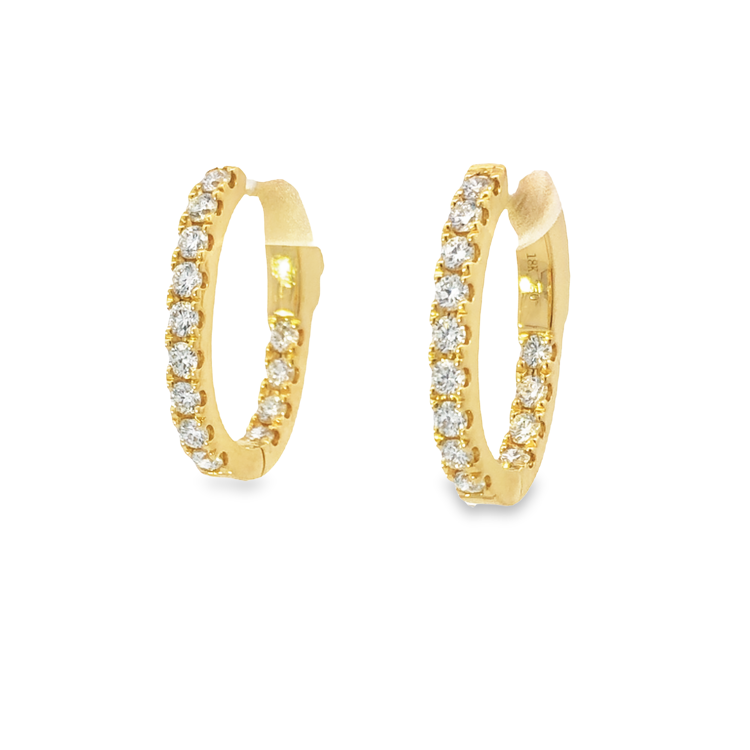 18K Yellow Gold Diamond Oval Huggie Earrings