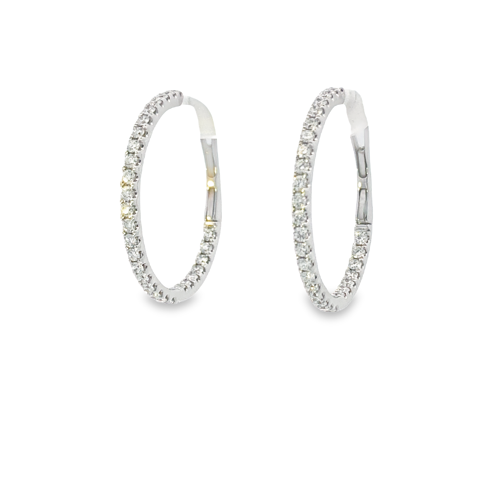 18K White Gold Diamond Hoop Earrings