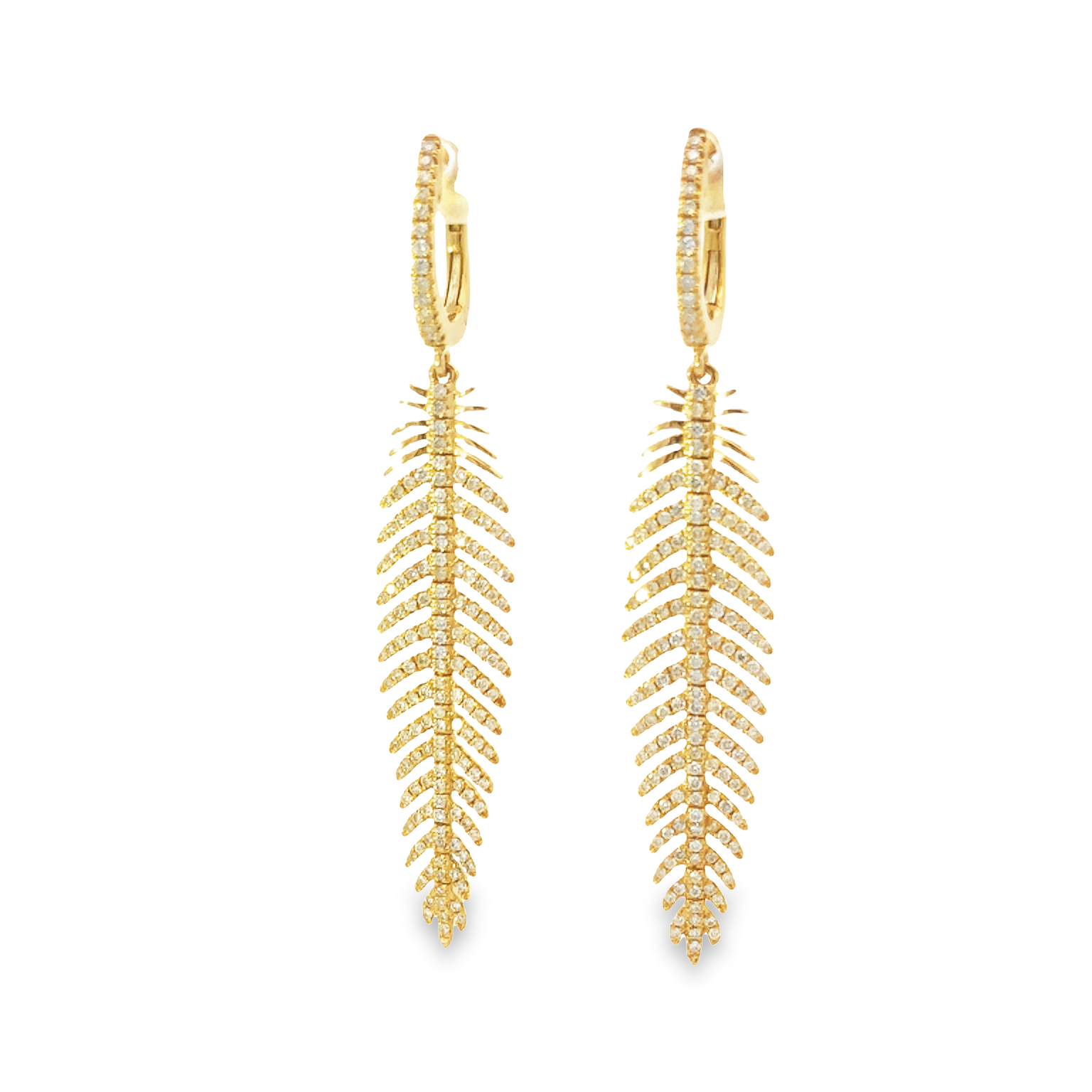 18K Yellow Gold Diamond Feather Earrings