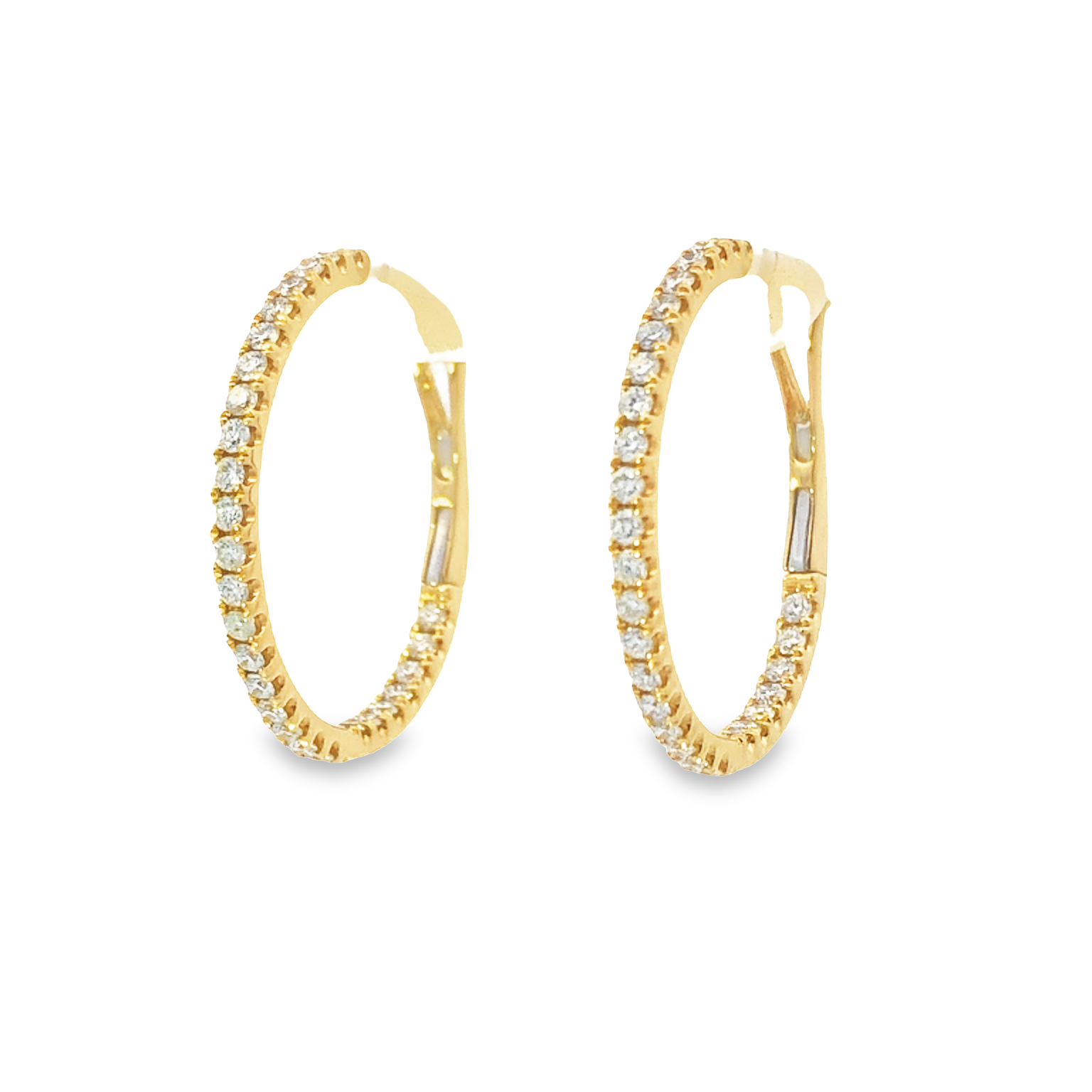 18K Yellow Gold Diamond Hoop Earrings