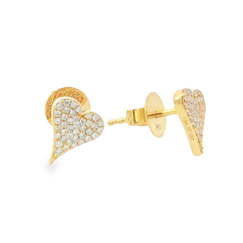 18K Yellow Gold Diamond Heart Stud Earrings