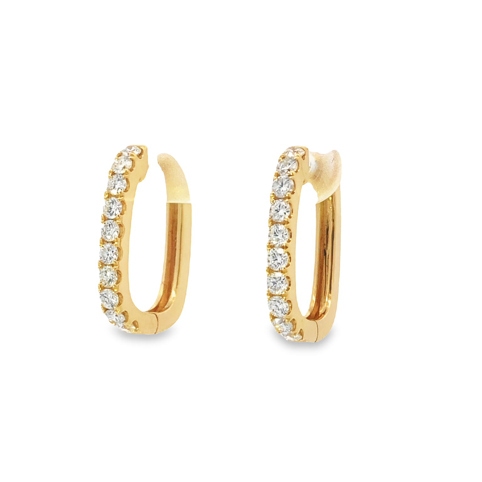 18K Yellow Gold Elongated Diamond Hoop Earrings