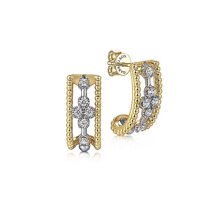 Gabriel & Co. 14K White and Yellow Gold Diamond Bujukan J Earrings
