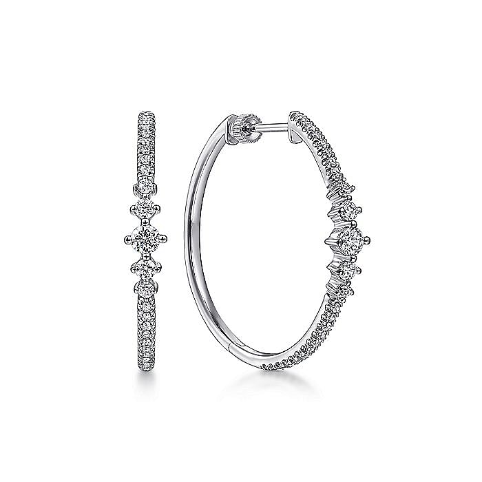 Gabriel & Co. 14K White Gold Lusso 30mm Diamond Classic Hoop Earrings