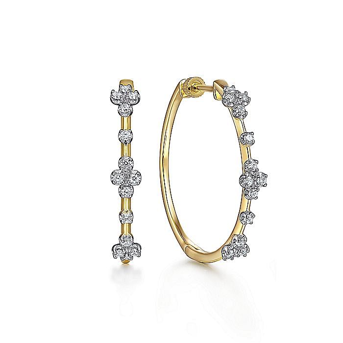 Gabriel & Co 14K Yellow Gold Prong Set 30mm Round Classic Diamond Hoop Earrings